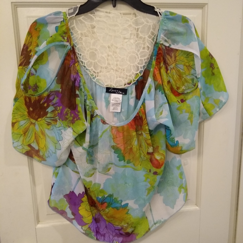 💗Love2love chiffon-like, cold shoulder top